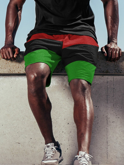 Men's RBG Flag Stripes Color Block Art Print Casual Shorts-Styleame