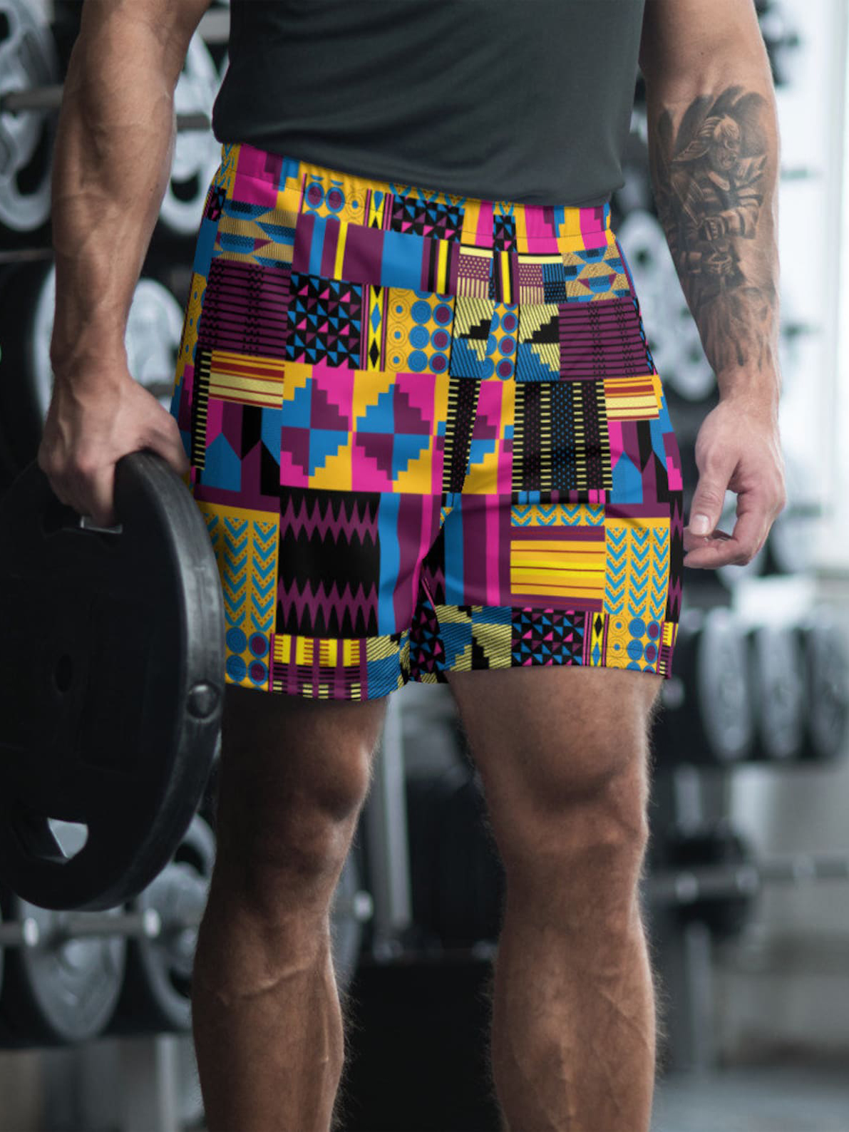 Men's Ethnic Pattern Color Block Art Print Casual Shorts-Styleame
