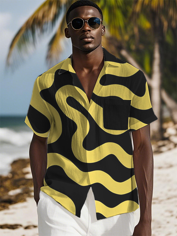 Men's Abstract Lines Art Pattern Print Shirt-Styleame