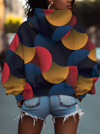 Women's Geometric Aesthetics Art Print Hooded Zip Up Jacket-Styleame