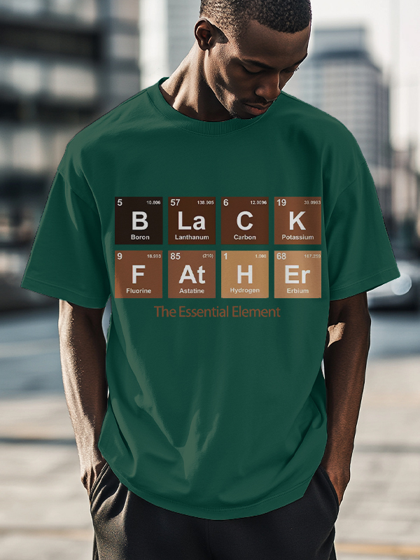 Men's Black Father The Essential Element Print Cotton Casual T-Shirt-Styleame
