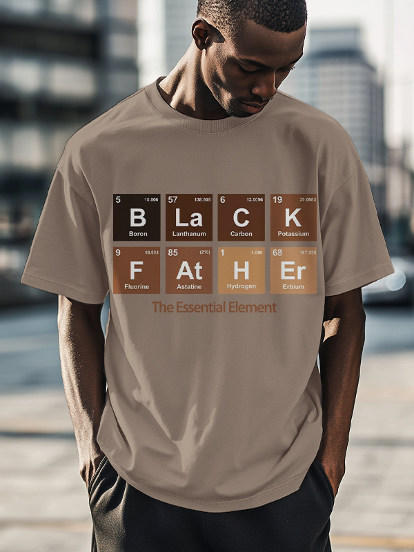 Men's Black Father The Essential Element Print Cotton Casual T-Shirt-Styleame