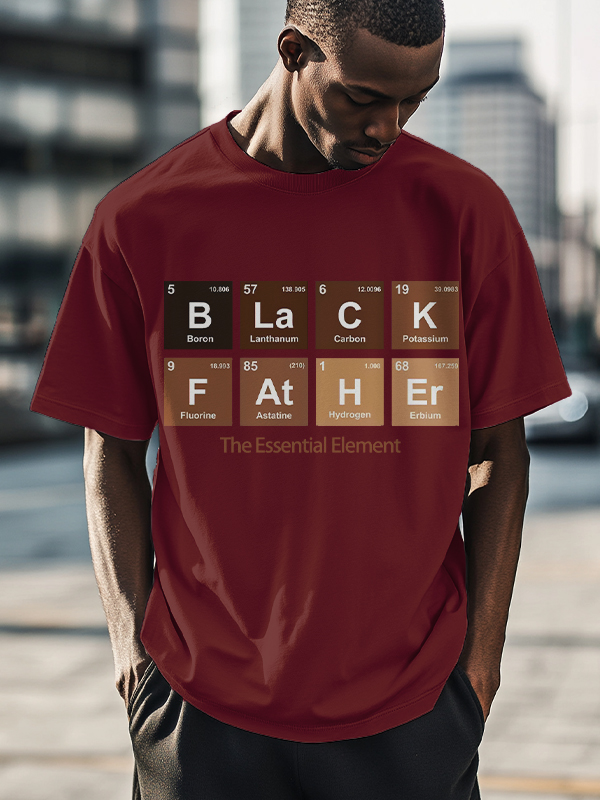 Men's Black Father The Essential Element Print Cotton Casual T-Shirt-Styleame