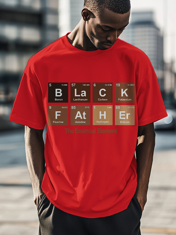 Men's Black Father The Essential Element Print Cotton Casual T-Shirt-Styleame