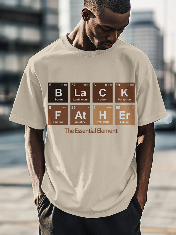 Men's Black Father The Essential Element Print Cotton Casual T-Shirt-Styleame