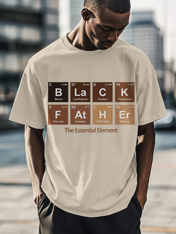 Men's Black Father The Essential Element Print Cotton Casual T-Shirt-Styleame