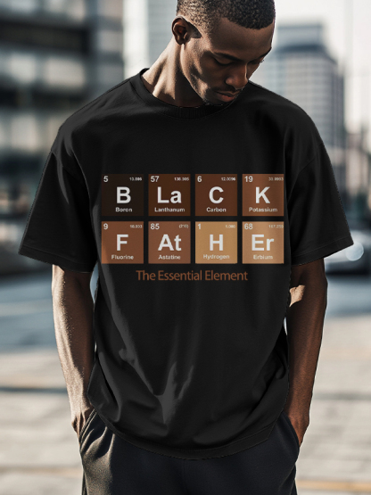 Men's Black Father The Essential Element Print Cotton Casual T-Shirt-Styleame