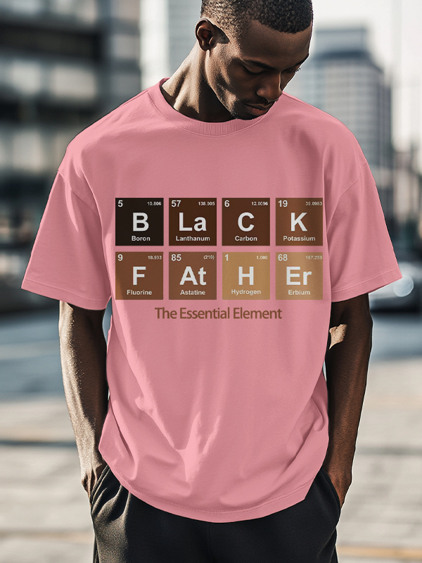 Men's Black Father The Essential Element Print Cotton Casual T-Shirt-Styleame