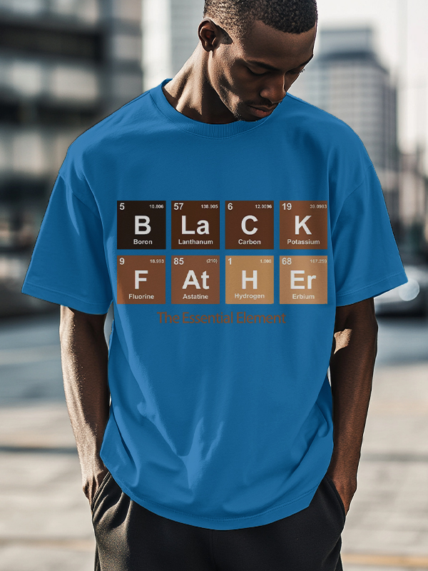Men's Black Father The Essential Element Print Cotton Casual T-Shirt-Styleame