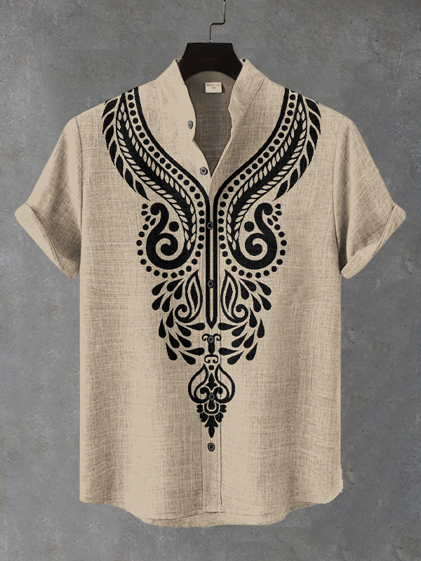 Men's Retro Traditional Tribal Patterns Art Print Short Sleeve Shirt-Styleame