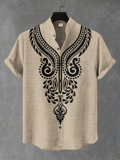Men's Retro Traditional Tribal Patterns Art Print Short Sleeve Shirt-Styleame