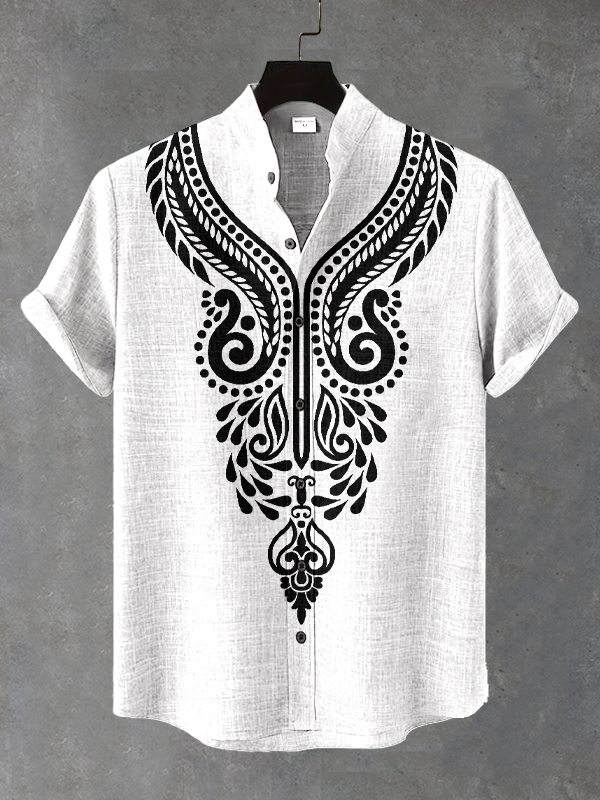 Men's Retro Traditional Tribal Patterns Art Print Short Sleeve Shirt-Styleame