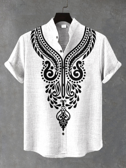 Men's Retro Traditional Tribal Patterns Art Print Short Sleeve Shirt-Styleame