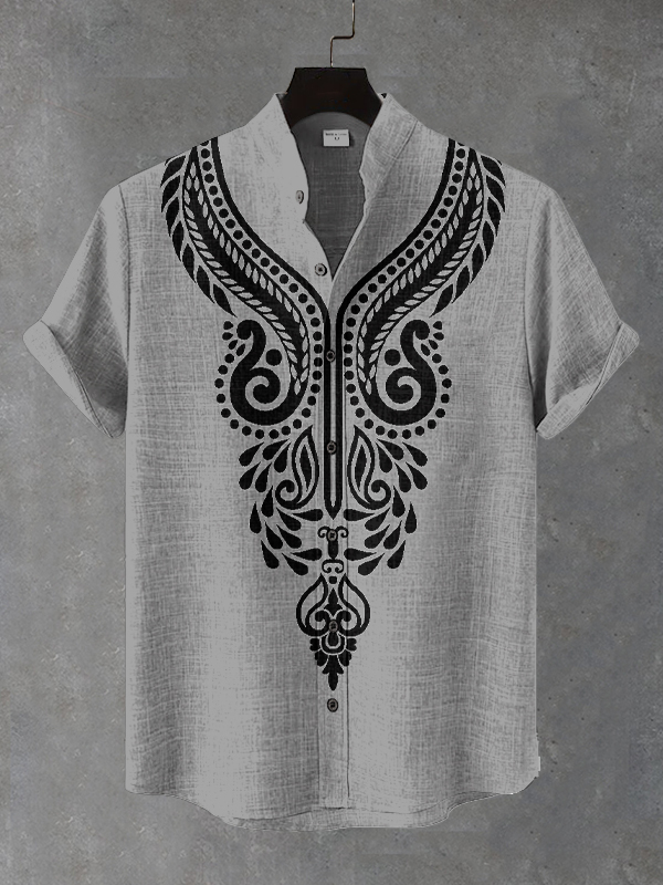 Men's Retro Traditional Tribal Patterns Art Print Short Sleeve Shirt-Styleame