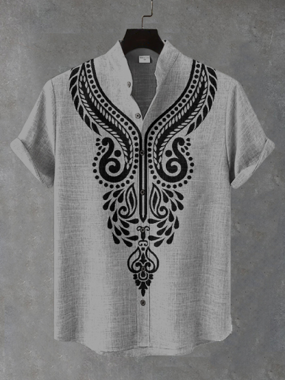 Men's Retro Traditional Tribal Patterns Art Print Short Sleeve Shirt-Styleame