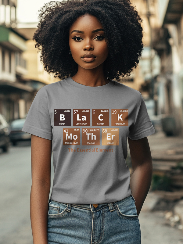 Women's Black Mother The Essential Element Print Cotton Casual T-Shirt-Styleame