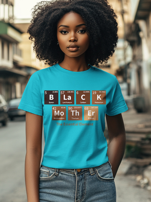 Women's Black Mother The Essential Element Print Cotton Casual T-Shirt-Styleame