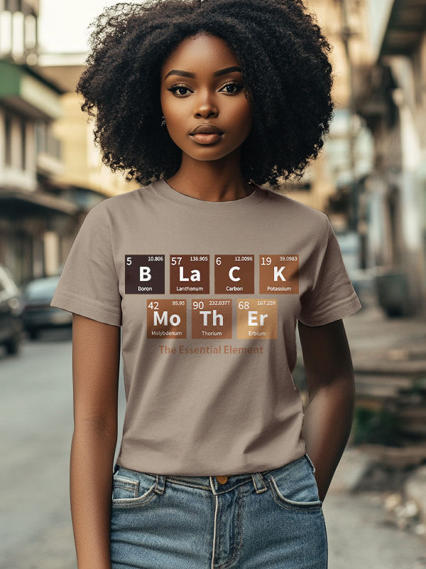 Women's Black Mother The Essential Element Print Cotton Casual T-Shirt-Styleame