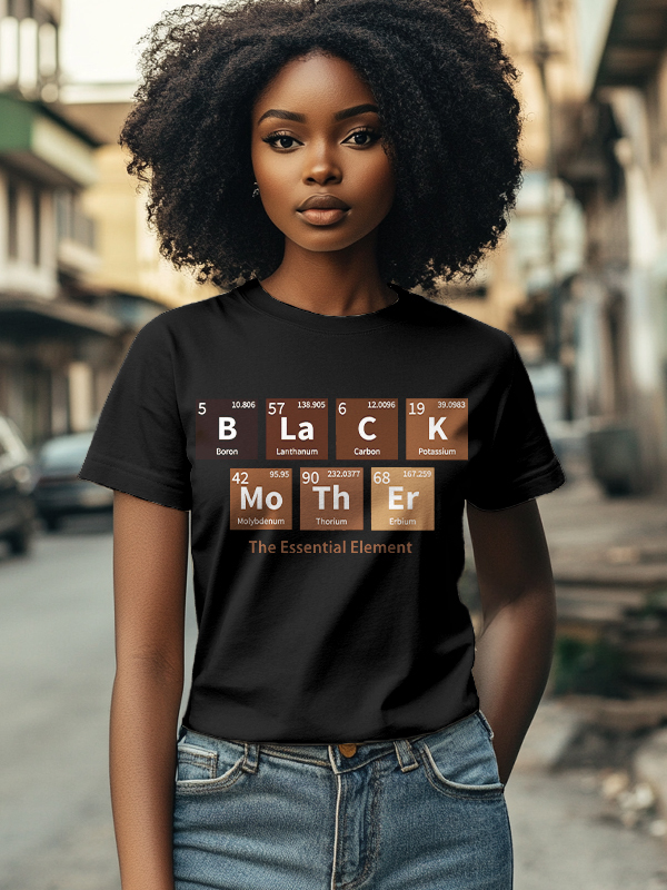 Women's Black Mother The Essential Element Print Cotton Casual T-Shirt-Styleame