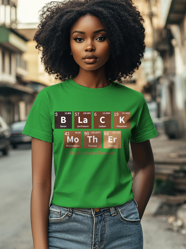 Women's Black Mother The Essential Element Print Cotton Casual T-Shirt-Styleame