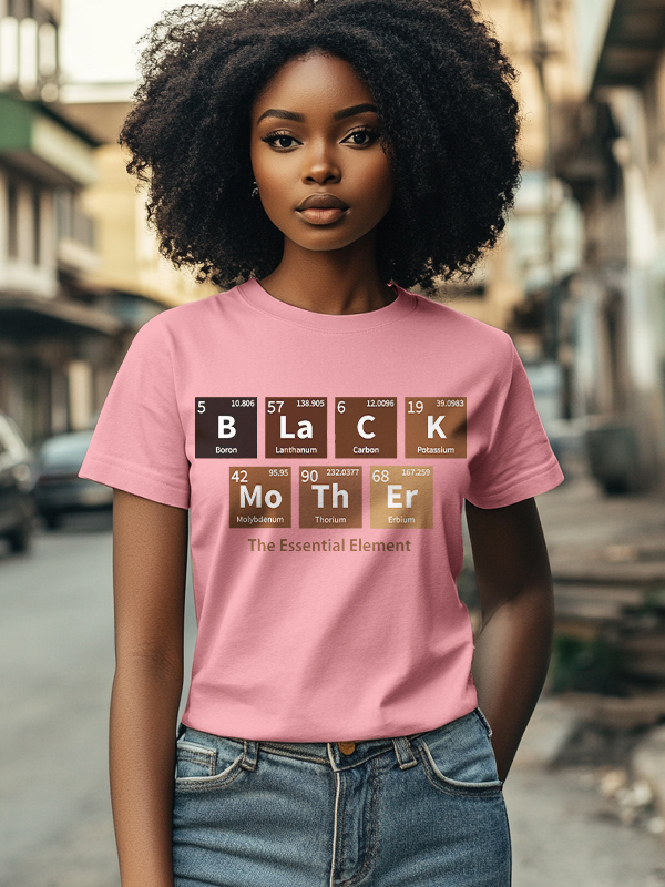 Women's Black Mother The Essential Element Print Cotton Casual T-Shirt-Styleame
