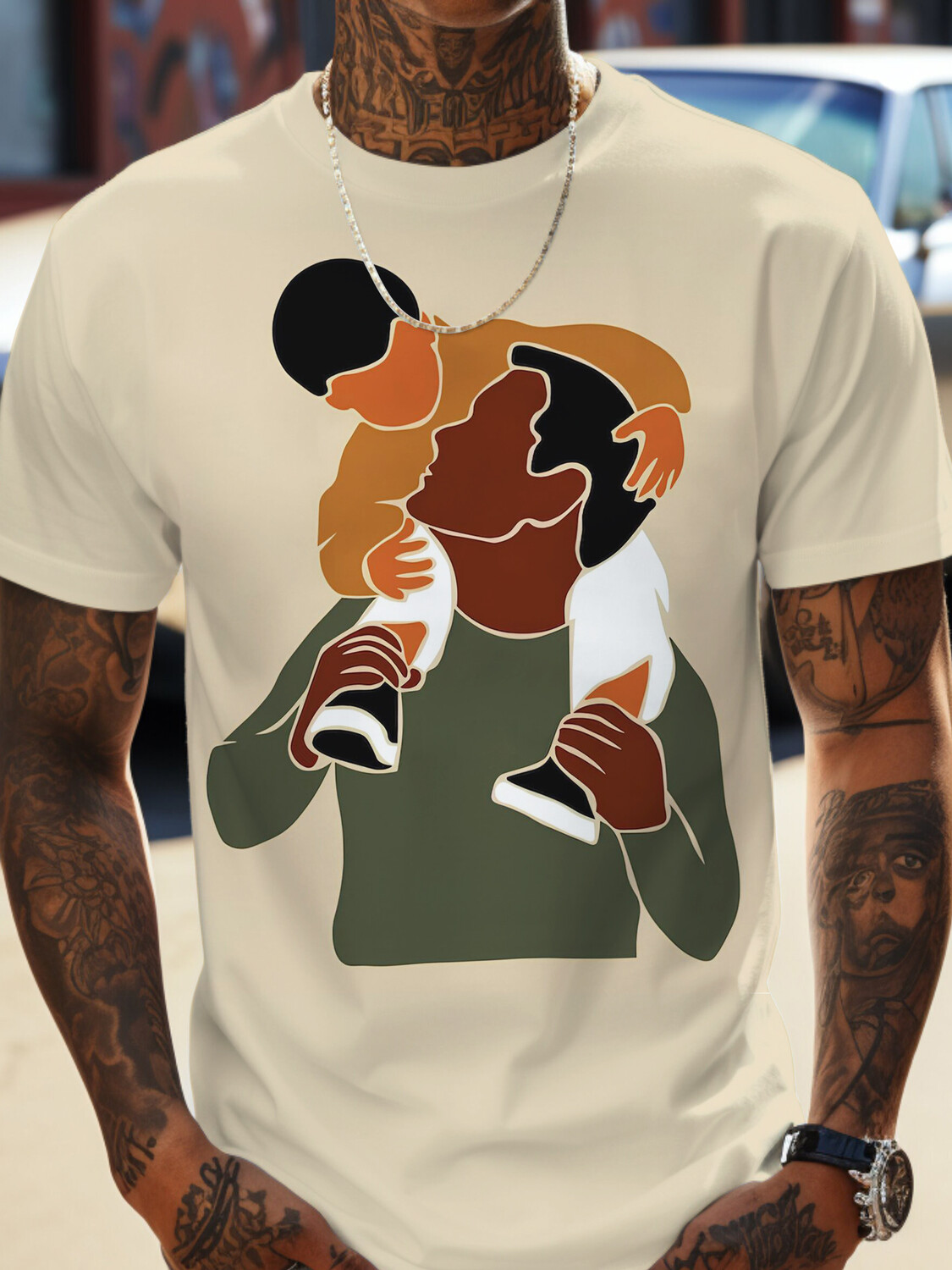 Men's Father And Child Print Cotton Casual T-Shirt-Styleame