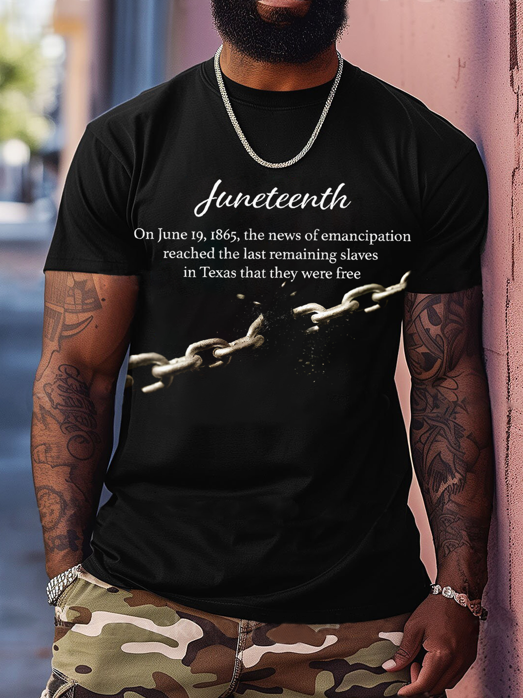 Men's Juneteenth Freedom Print Casual T-Shirt-Styleame