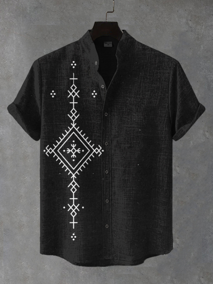 Men's Retro Ethnic Patterns Print Short Sleeve Shirt-Styleame