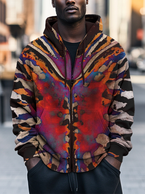 Men's Colorful Tie Dye Art Print Hooded Zip Up Jacket-Styleame
