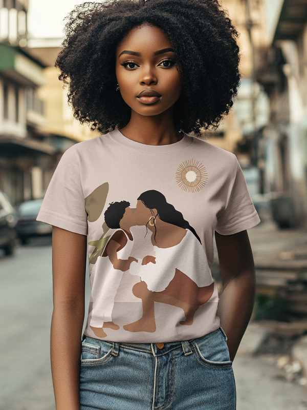 Women's African Mother And Child Print Casual T-Shirt-Styleame