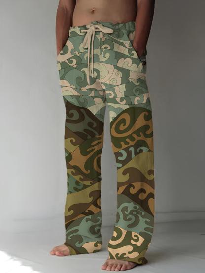 Men's Ethnic Pattern Waves Art Print Casual Casual Pants-Styleame