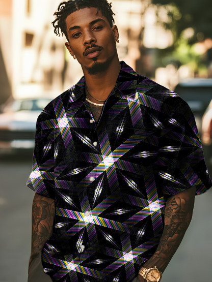 Men's Shining Kaleidoscope Art Print Casual Shirt-Styleame