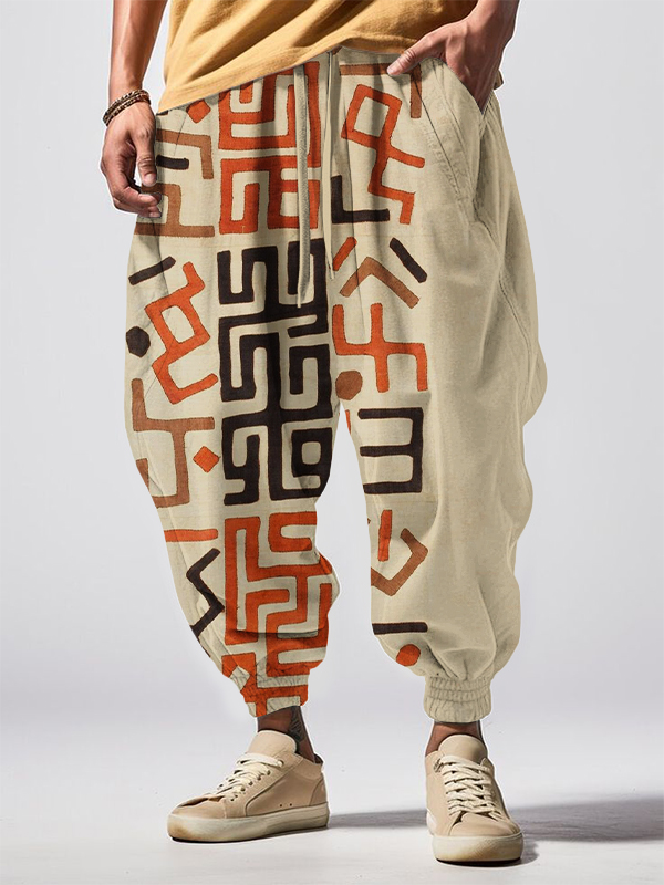 Men's African Traditional Patterns Print Loose Drawstring Waist Sweatpants-Styleame