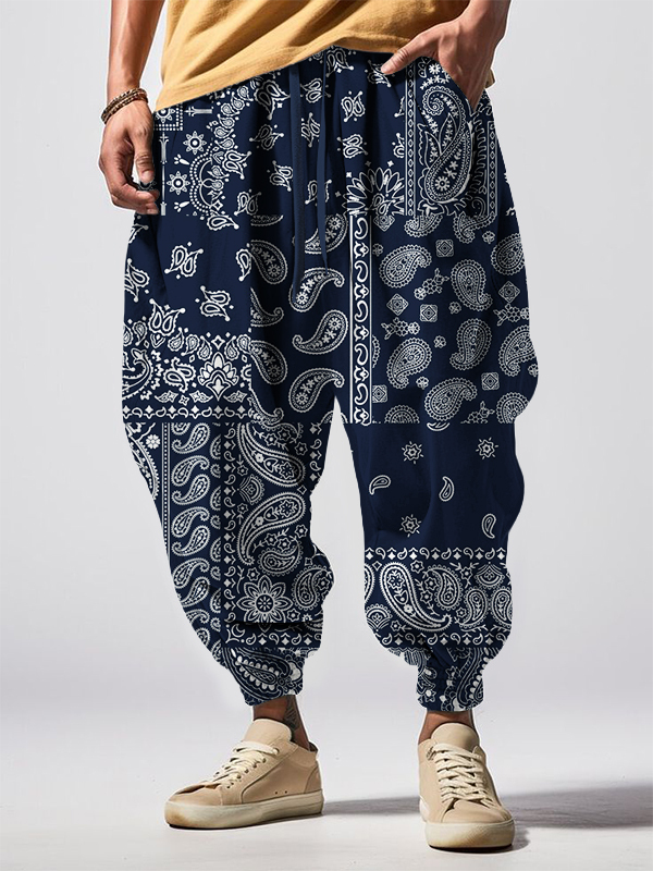Men's Vintage Paisley Patterns Print Loose Drawstring Waist Sweatpants-Styleame