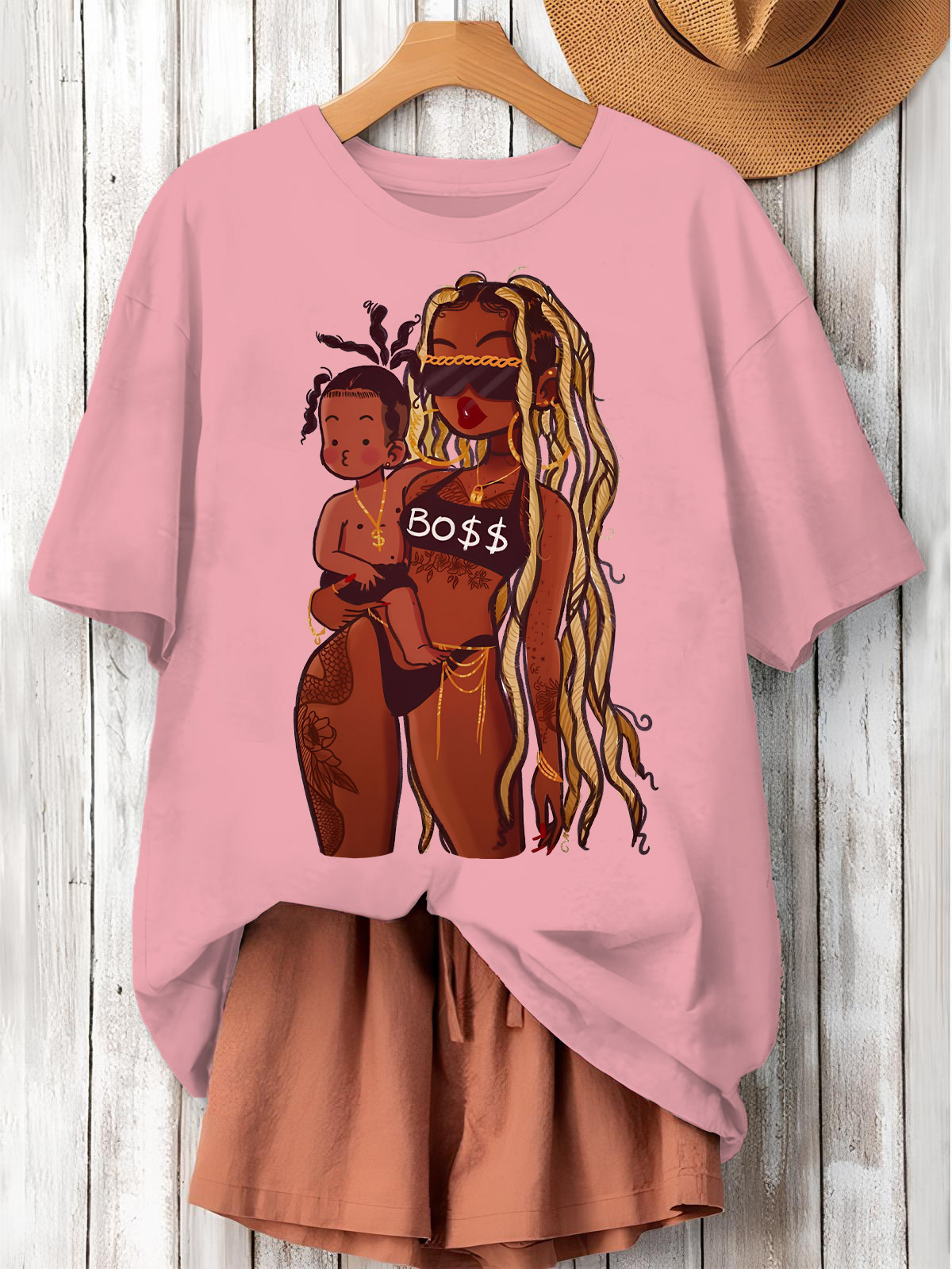 Women's Boss Mom Illustration Print Cotton Casual T-Shirt-Styleame