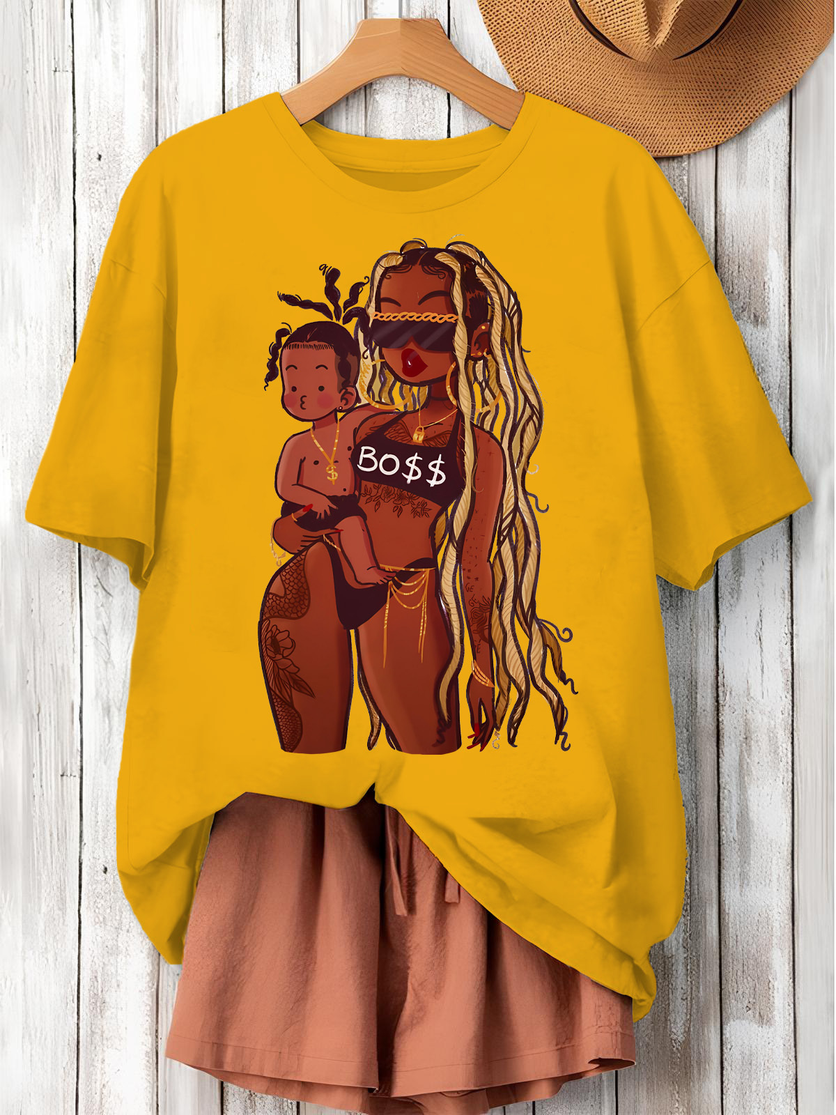 Women's Boss Mom Illustration Print Cotton Casual T-Shirt-Styleame