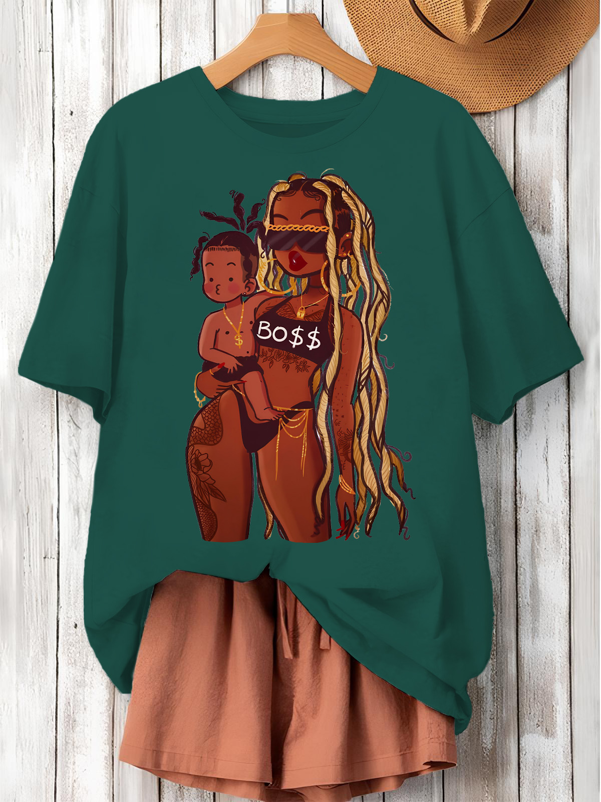 Women's Boss Mom Illustration Print Cotton Casual T-Shirt-Styleame