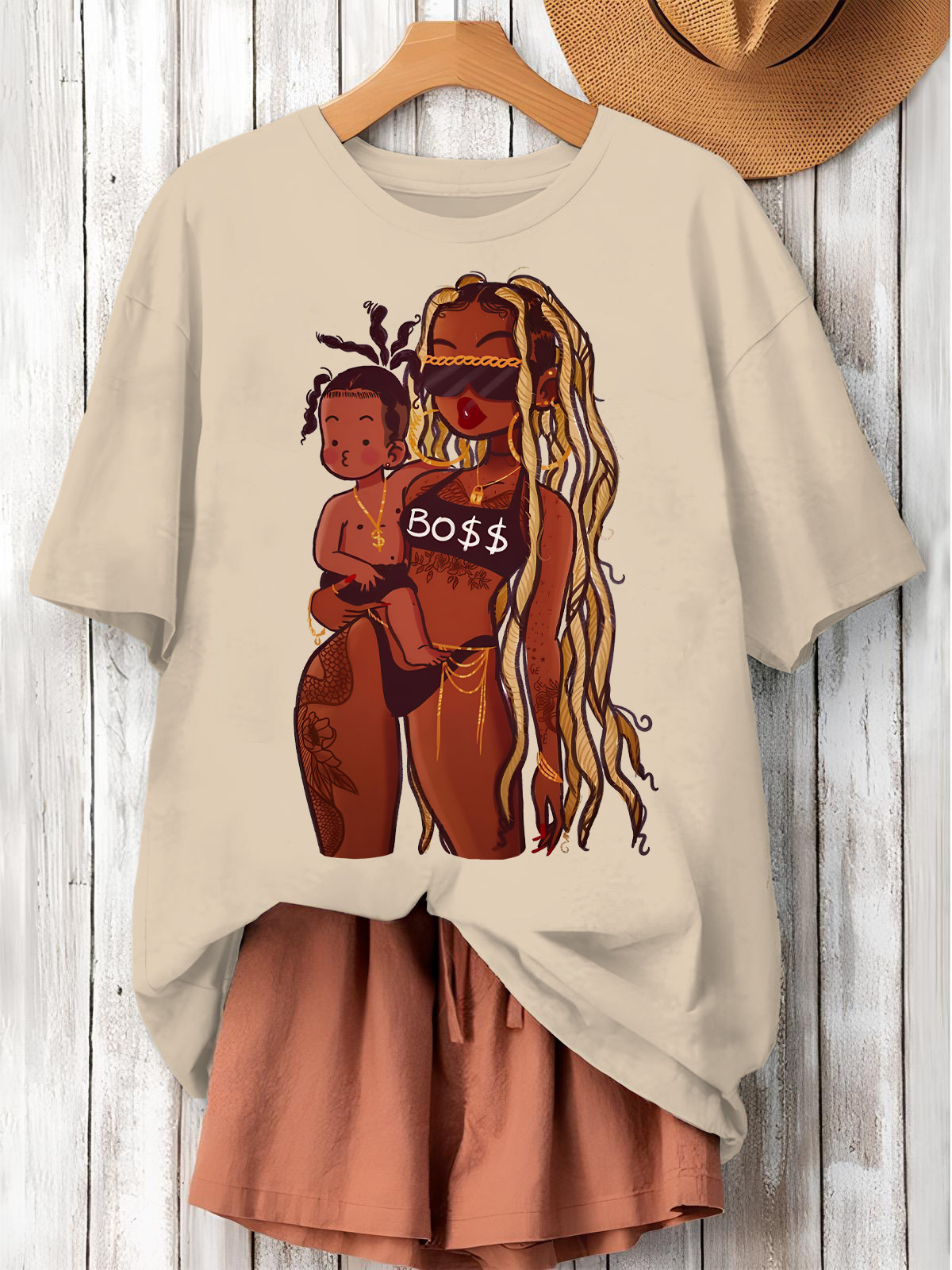 Women's Boss Mom Illustration Print Cotton Casual T-Shirt-Styleame