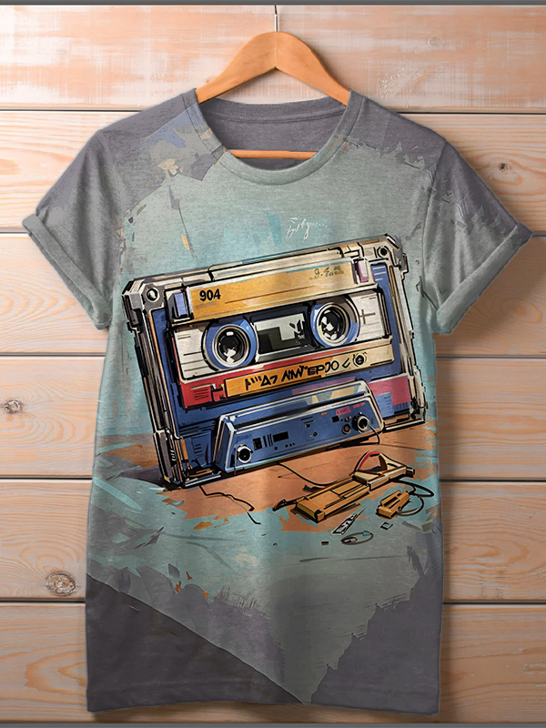 Women's Vintage Cassette Tape Print Casual T-Shirt-Styleame