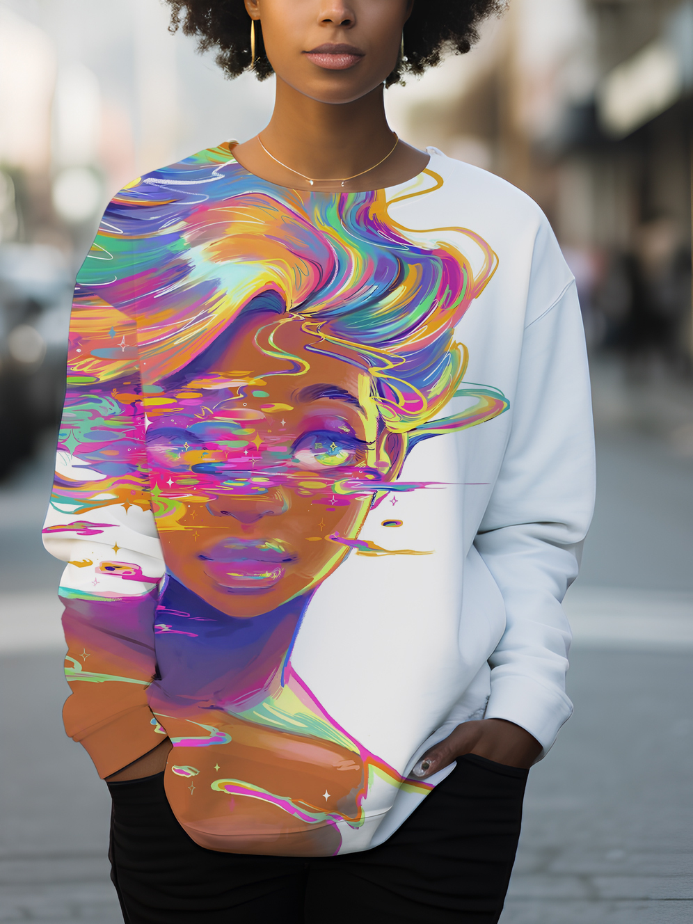 Women's Black Is Colorful African Girl Art Print Long Sleeve T-Shirt-Styleame