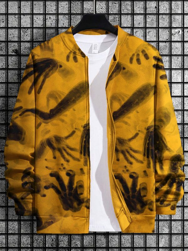 Men's Horrible Hand Art Print Casual Zip Up Jacket-Styleame