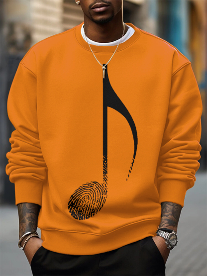 Men's Music Note Fingerprint Art Print Cotton Casual Sweatshirt-Styleame