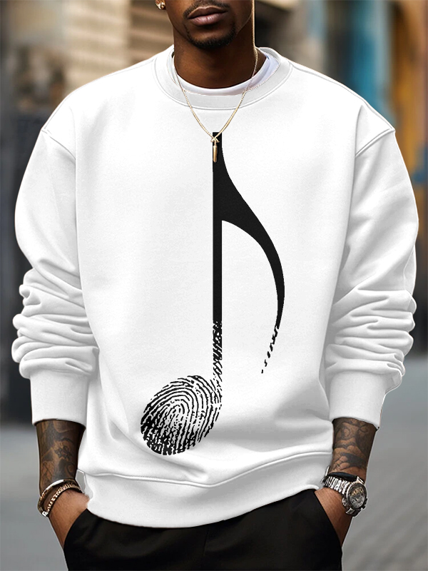 Men's Music Note Fingerprint Art Print Cotton Casual Sweatshirt-Styleame