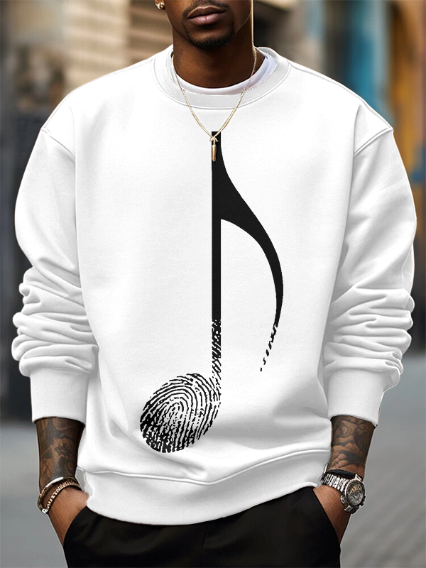 Men's Music Note Fingerprint Art Print Cotton Casual Sweatshirt-Styleame