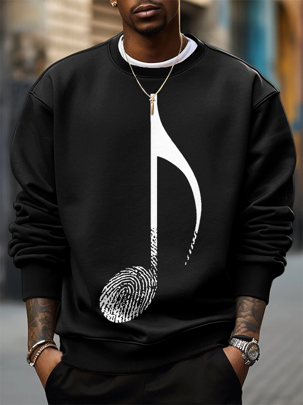 Men's Music Note Fingerprint Art Print Cotton Casual Sweatshirt-Styleame