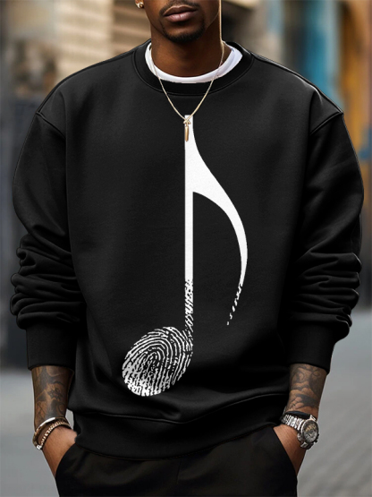 Men's Music Note Fingerprint Art Print Cotton Casual Sweatshirt-Styleame