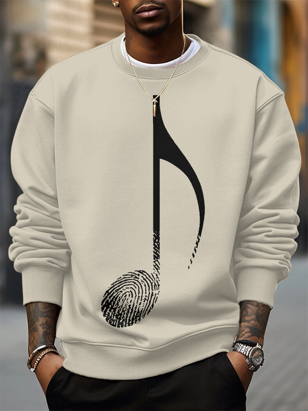 Men's Music Note Fingerprint Art Print Cotton Casual Sweatshirt-Styleame