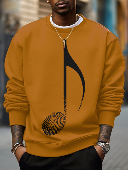 Men's Music Note Fingerprint Art Print Cotton Casual Sweatshirt-Styleame