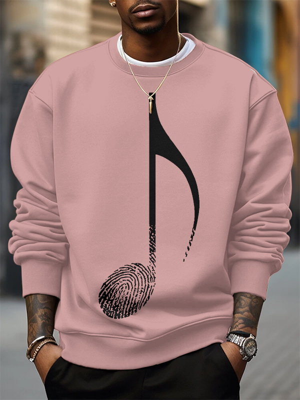 Men's Music Note Fingerprint Art Print Cotton Casual Sweatshirt-Styleame
