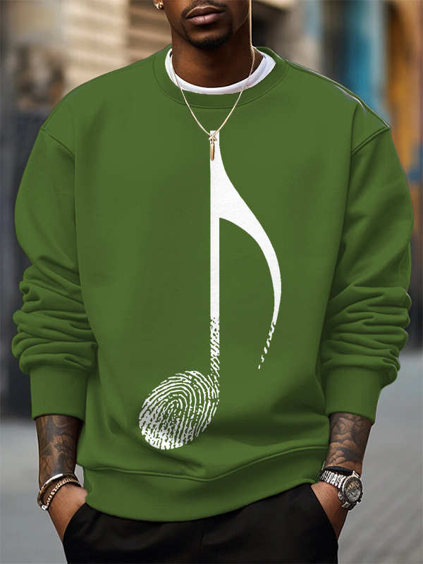 Men's Music Note Fingerprint Art Print Cotton Casual Sweatshirt-Styleame